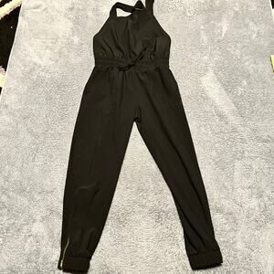 Albion Overalls Jumpsuit Womens XS Black Zip Ankle Jogger Lightweight Pockets